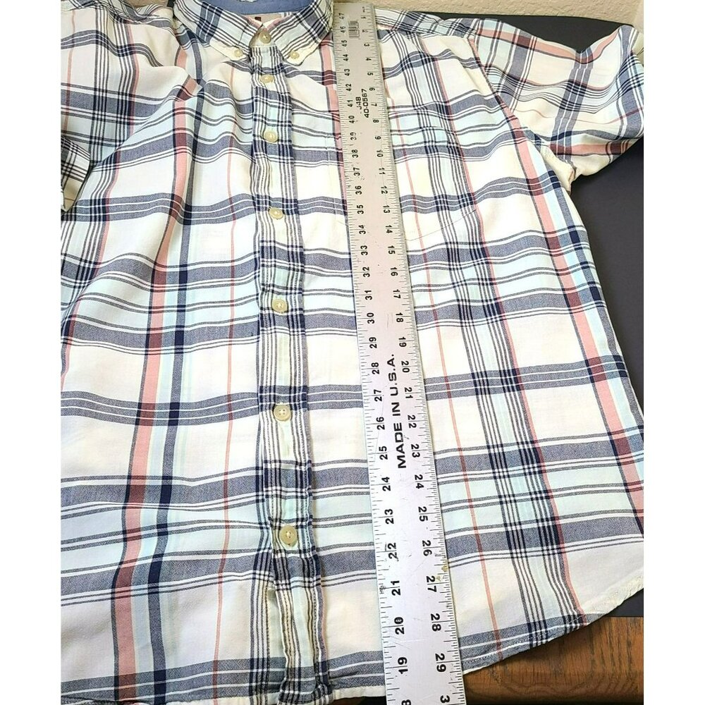 Woolrich Mens XL Plaid Button Down Shirt Short Sleeve Cotton Red Blue Ivory - Picture 7 of 8